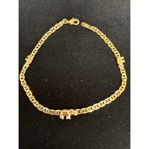18k Gold Filled Elephant Mariner Anchor Link‎ Bracelet 8.5 Inch Charm Jewelry